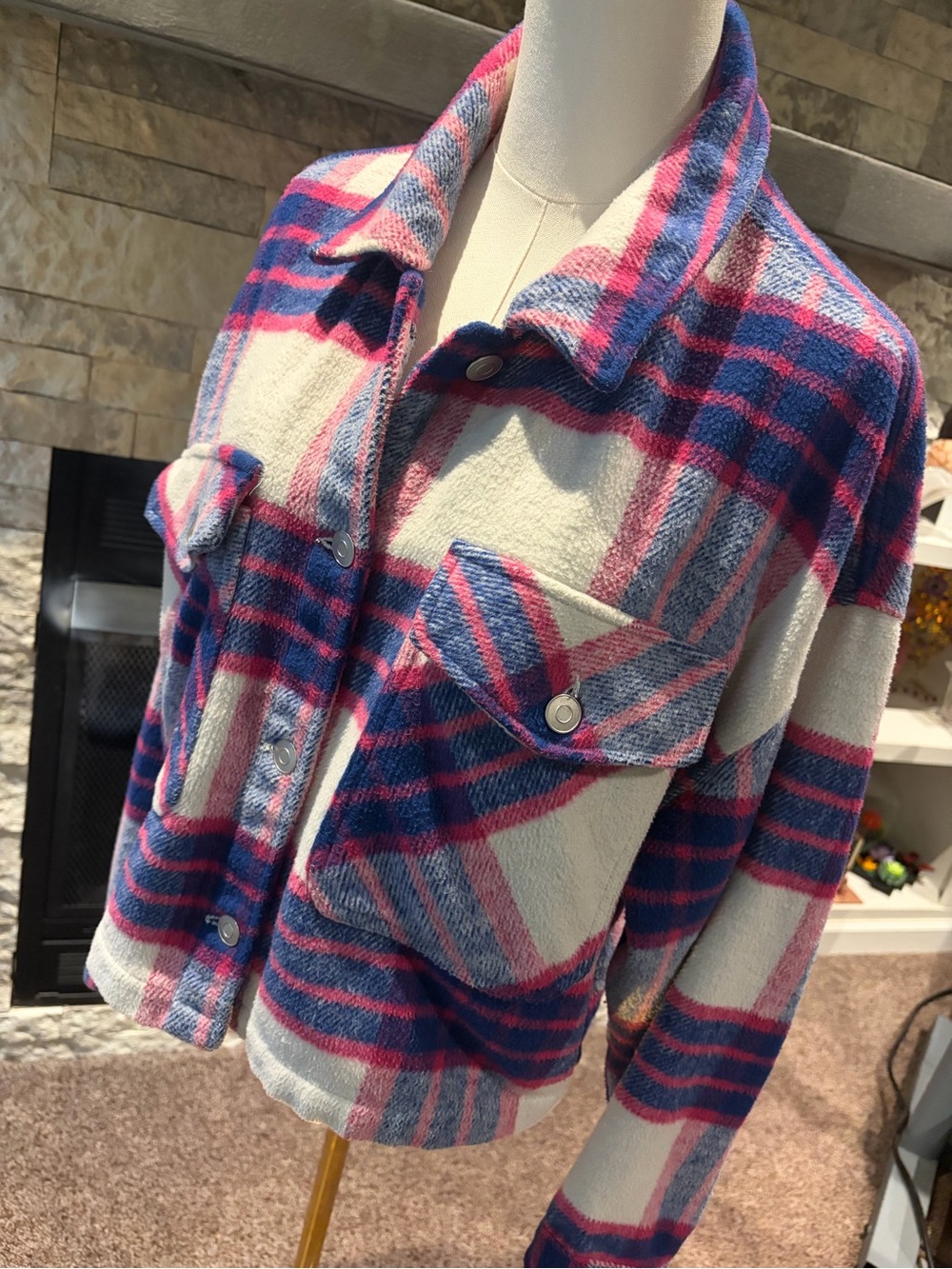 Ci Sono Pink, Blue & White Plaid Shacket